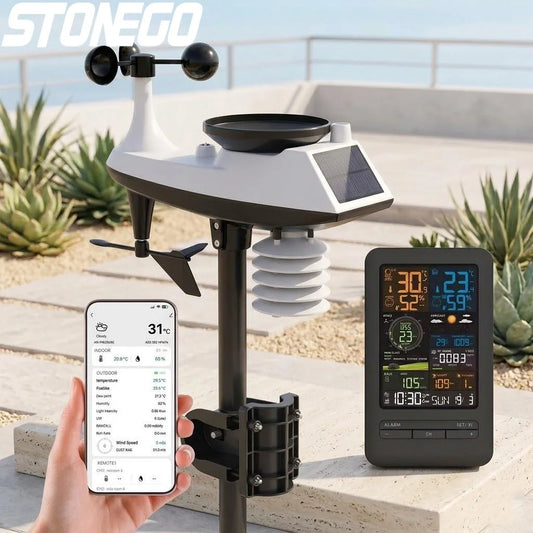 Smart Weather Station App Control Auto Timer Calendar Temperature Humidity Wind Speed Rainfall UV TVOC Monitoring Hygrometer