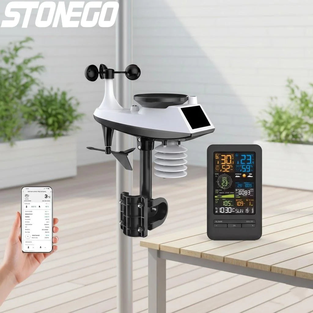 Smart Weather Station Monitor Temperature Humidity Wind Speed Rainfall UV TVOC Auto Timer Calendar