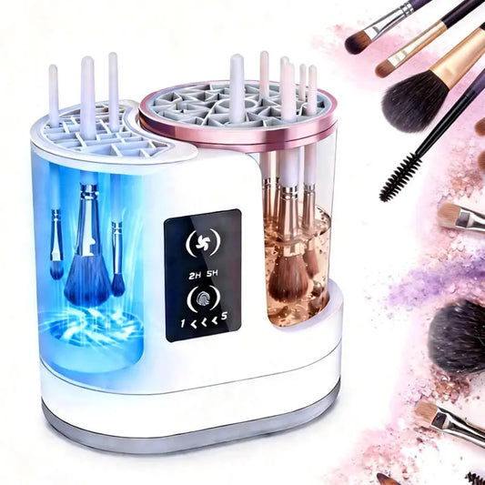 3-In-1 Electric Makeup Brush Cleaner, Automatic Clean & Dry Machine with Storage Rack, USB Portable Organizer, Cleans 3 Brushes at Once for Eyeshadow & Blush Brushes